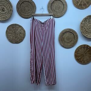 NEW Open Edit Red White Striped Wide Leg Pant Lightweight Slit Sporty Large IU